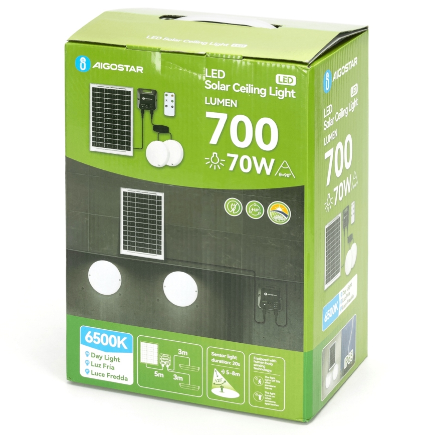 Aigostar - Lámpara de techo solar LED con sensor 2xLED/35W/3,7V 6000 mAh IP65 + control remoto