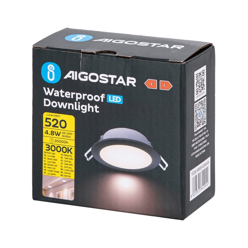 Aigostar - Lámpara empotrable de baño LED LED/4,8W/230V 3000K negro IP65
