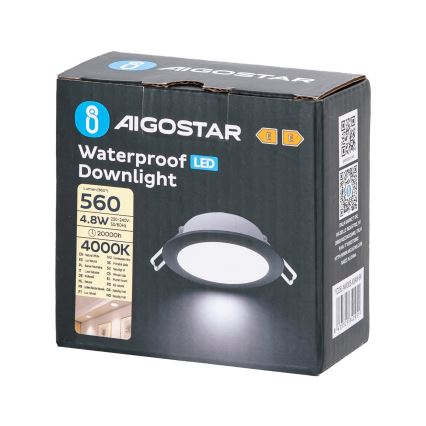 Aigostar - Lámpara empotrable de baño LED LED/4,8W/230V 4000K negro IP65