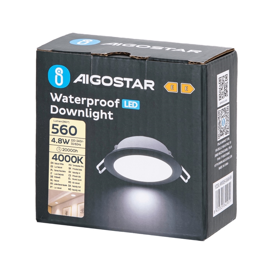 Aigostar - Lámpara empotrable de baño LED LED/4,8W/230V 4000K negro IP65