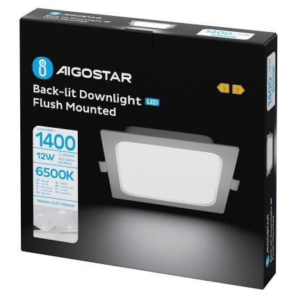 Aigostar - Lámpara empotrable LED/12W/230V 6500K 17,5x17,5 cm blanca