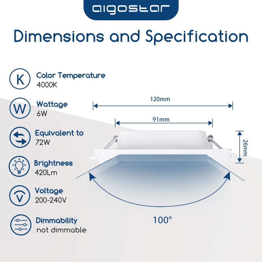 Aigostar - Lámpara empotrable LED/6W/230V 4000K 12x12 cm blanca