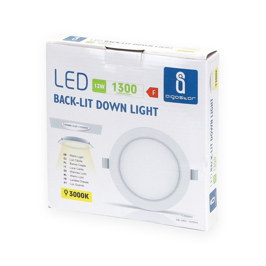Aigostar - Lámpara empotrable LED LED/12W/230V 3000K diá. 17,5 cm blanco