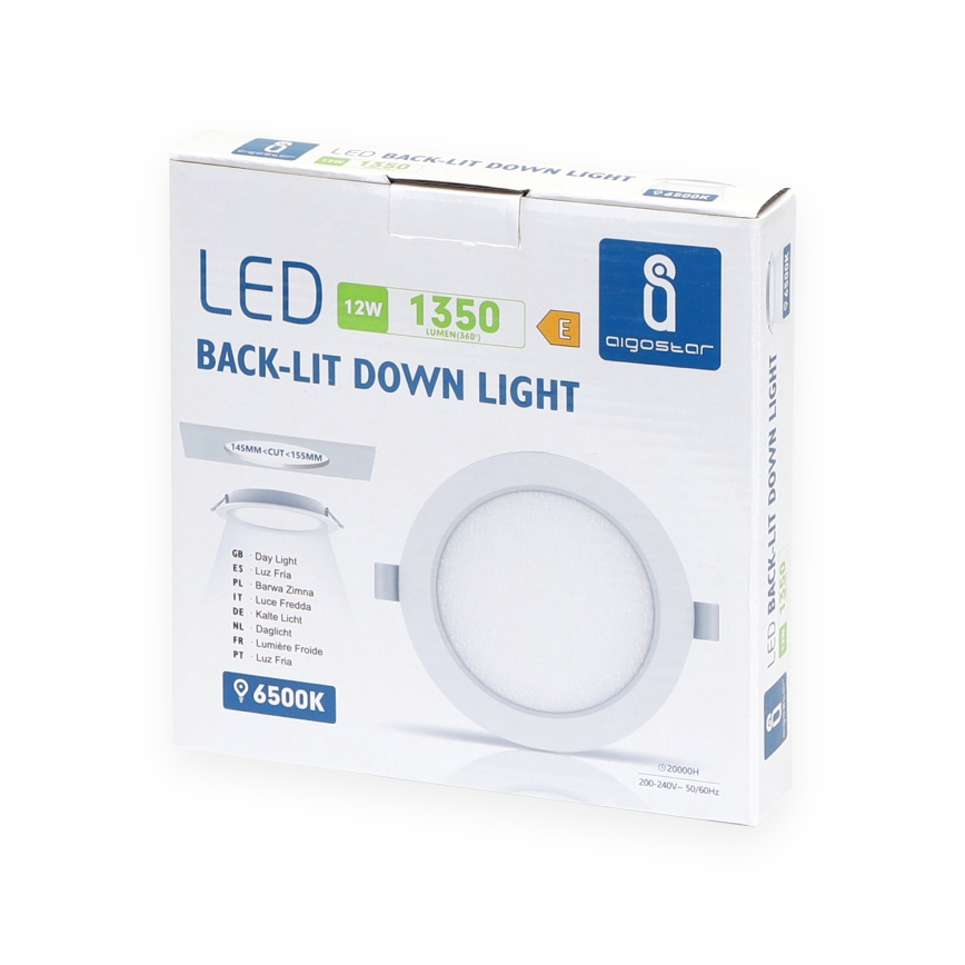 Aigostar - Lámpara empotrable LED LED/12W/230V 6500K diá. 17,5 cm blanco