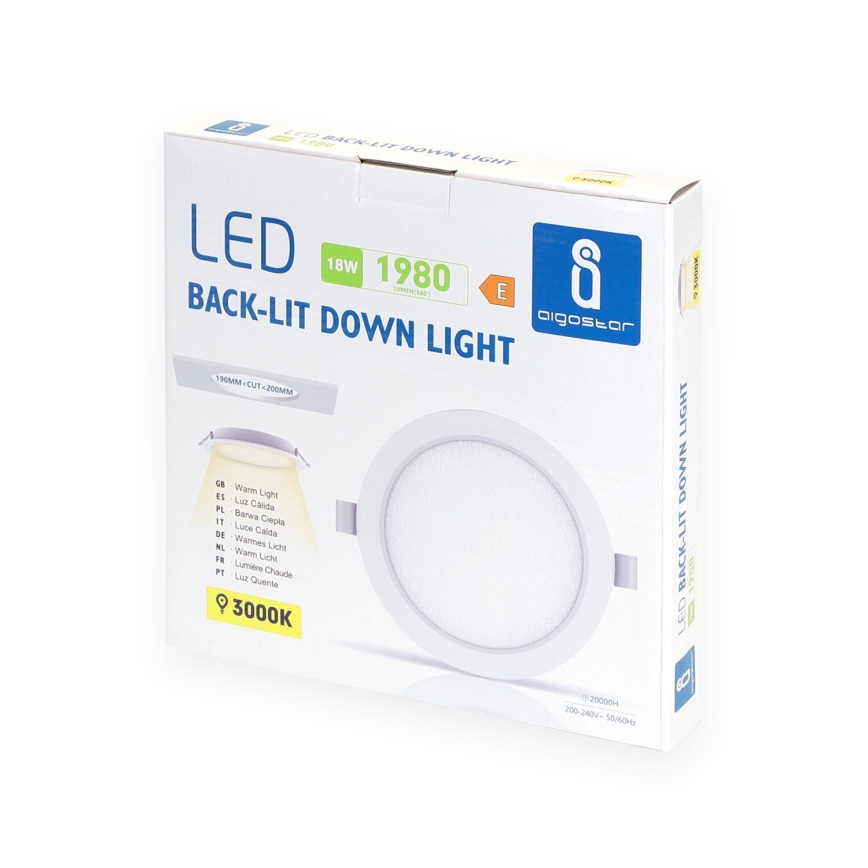 Aigostar - Lámpara empotrable LED LED/18W/230V 3000K diá. 27,5 cm blanco