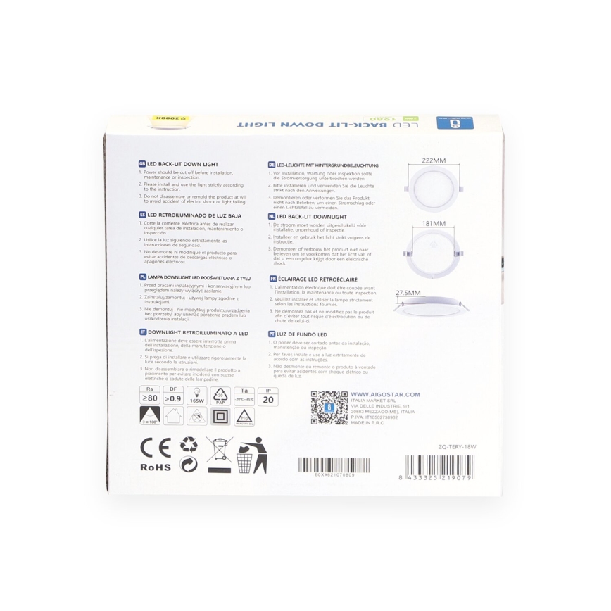 Aigostar - Lámpara empotrable LED LED/18W/230V 3000K diá. 27,5 cm blanco