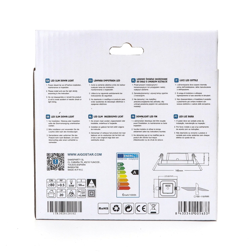 Aigostar - Lámpara empotrable LED ULTRATHIN LED/6W/230V 6000K blanco