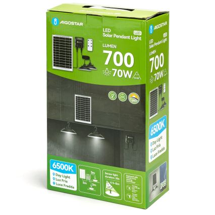 Aigostar - Lámpara solar LED con sensor 2xLED/35W/12V 6000 mAh 6500K Ø 15 cm + mando a distancia