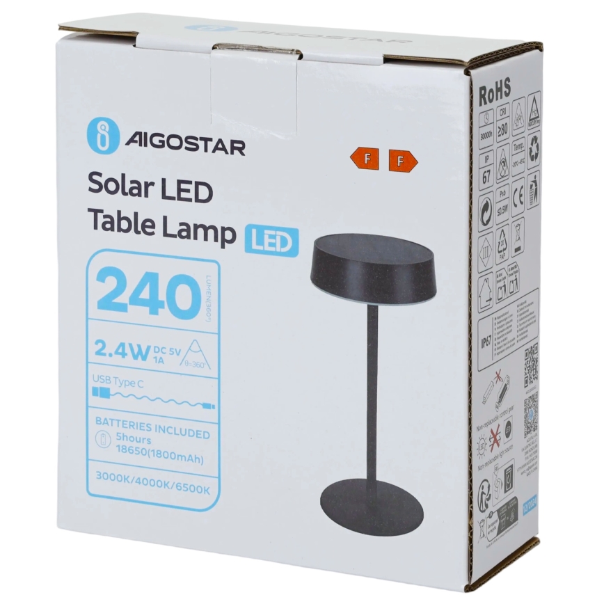 Aigostar - LED Lámpara solar LED/2,4W/5V IP44 1800 mAh