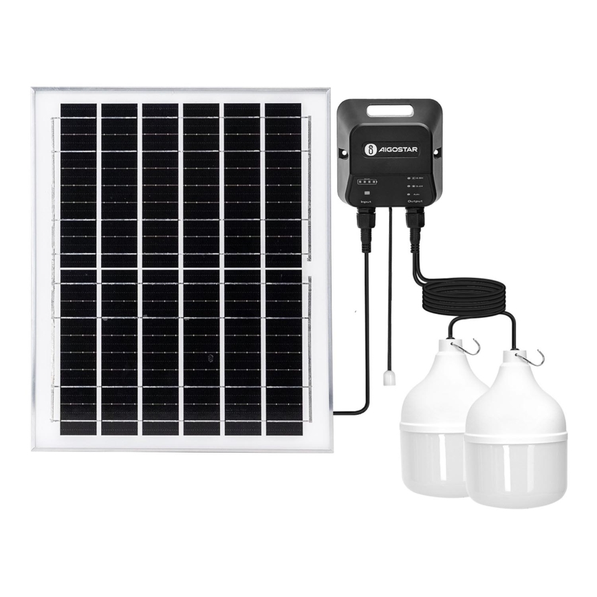 Aigostar - Lámpara solar LED 2xLED/70W/12V 12000 mAh 6500K diá. 12 cm + control remoto