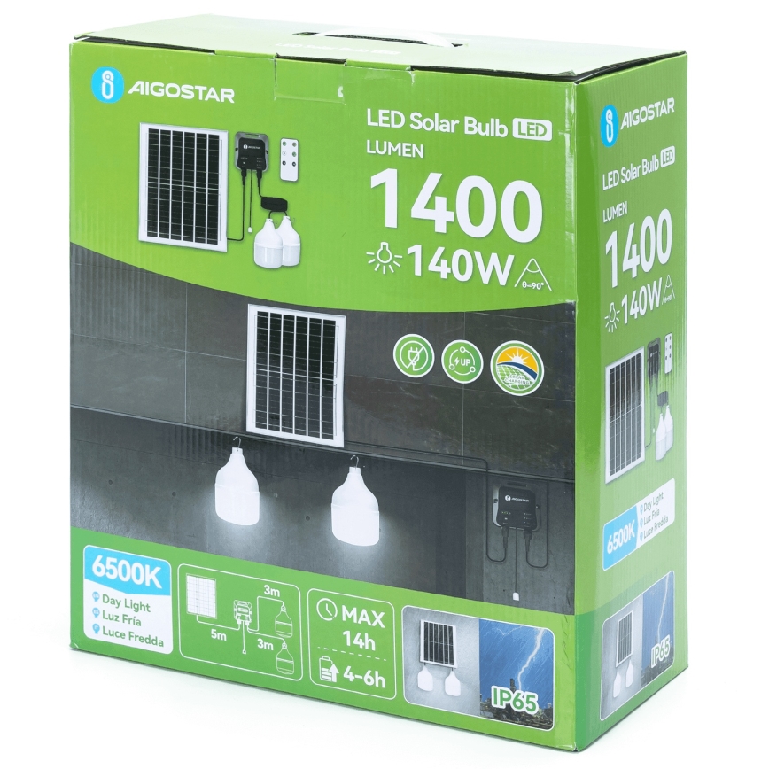 Aigostar - Lámpara solar LED 2xLED/70W/12V 12000 mAh 6500K diá. 12 cm + control remoto