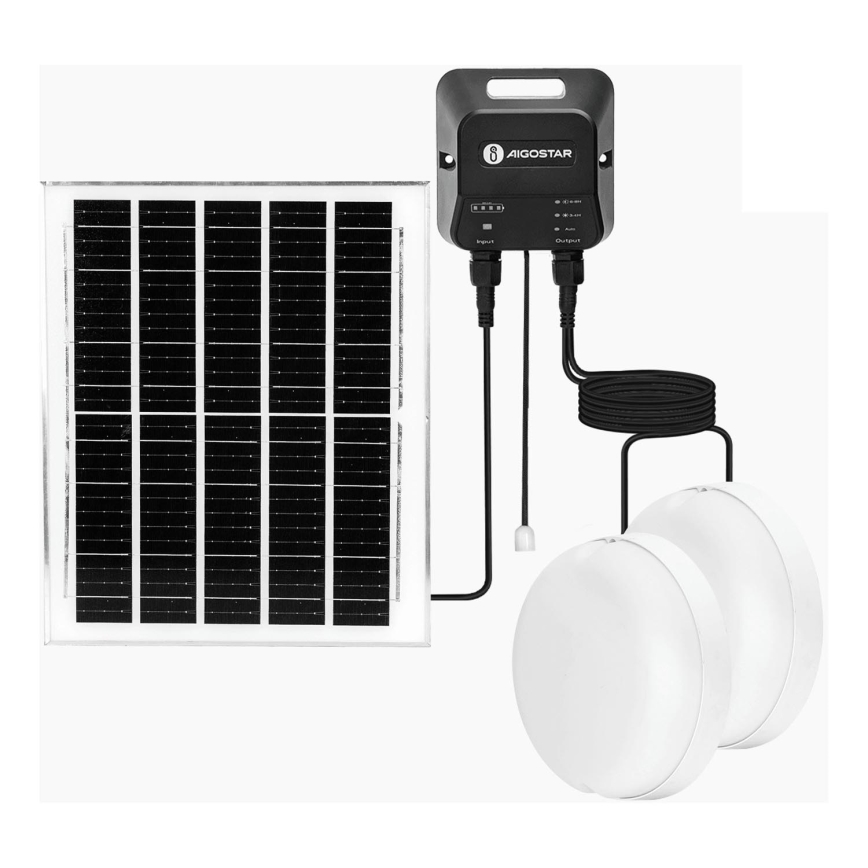 Aigostar - Lámpara solar LED 2xLED/70W/12V 12000 mAh 6500K diá. 20,5 cm + control remoto