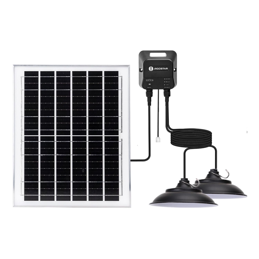 Aigostar - Lámpara solar LED 2xLED/70W/12V 12000 mAh 6500K diá. 23,5 cm + control remoto