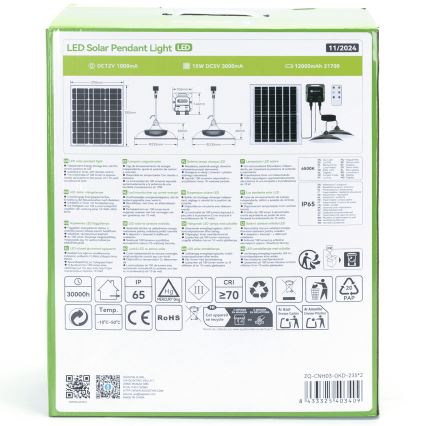 Aigostar - Lámpara solar LED 2xLED/70W/12V 12000 mAh 6500K diá. 23,5 cm + control remoto