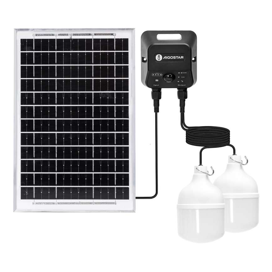 Aigostar - Lámpara solar LED con sensor 2xLED/35W/12V 6000 mAh 6500K diá. 10 cm + control remoto