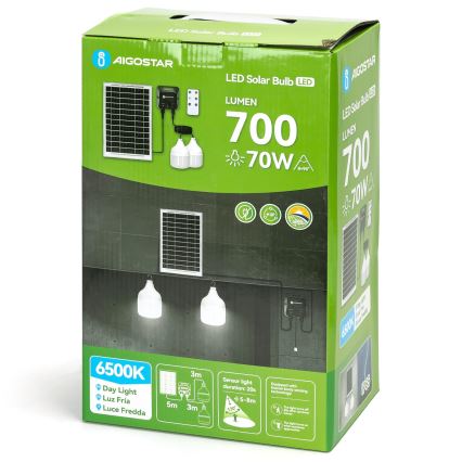 Aigostar - Lámpara solar LED con sensor 2xLED/35W/12V 6000 mAh 6500K diá. 10 cm + control remoto