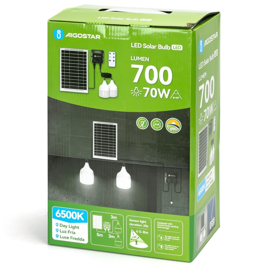 Aigostar - Lámpara solar LED con sensor 2xLED/35W/12V 6000 mAh 6500K diá. 10 cm + control remoto