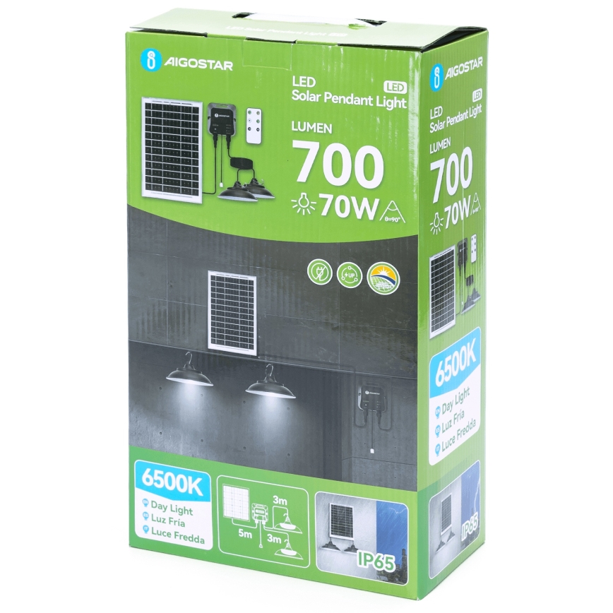 Aigostar - Lámpara solar LED con sensor 2xLED/35W/12V 6000 mAh 6500K diá. 15 cm + control remoto