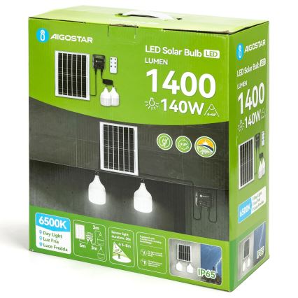 Aigostar - Lámpara solar LED con sensor 2xLED/70W/12V 12000 mAh 6500K diá. 12 cm + control remoto