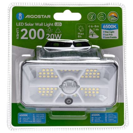 Aigostar - Lámpara solar LED con sensor 3,7V 6500K 500 mAh IP65 negra