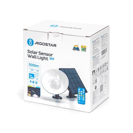 Aigostar - Lámpara solar LED con sensor LED/3,2V 3000K/4000K/6500K IP65 5000 mAh control remoto