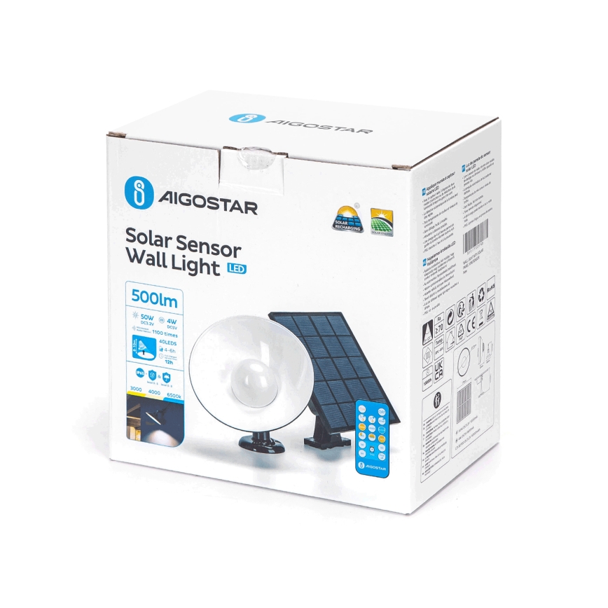 Aigostar - Lámpara solar LED con sensor LED/3,2V 3000K/4000K/6500K IP65 5000 mAh control remoto