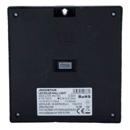 Aigostar - Lámpara solar LED con sensor LED/3,7V 6500K 500 mAh IP65 negro