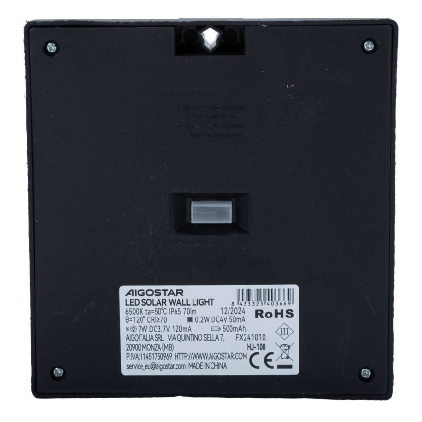 Aigostar - Lámpara solar LED con sensor LED/3,7V 6500K 500 mAh IP65 negro