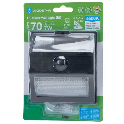 Aigostar - Lámpara solar LED con sensor LED/3,7V 6500K 500 mAh IP65 negro