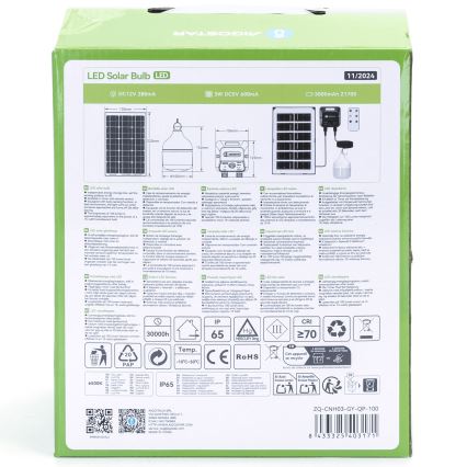 Aigostar - Lámpara solar LED con sensor LED/35W/12V 3000 mAh 6500K diá. 10 cm + control remoto