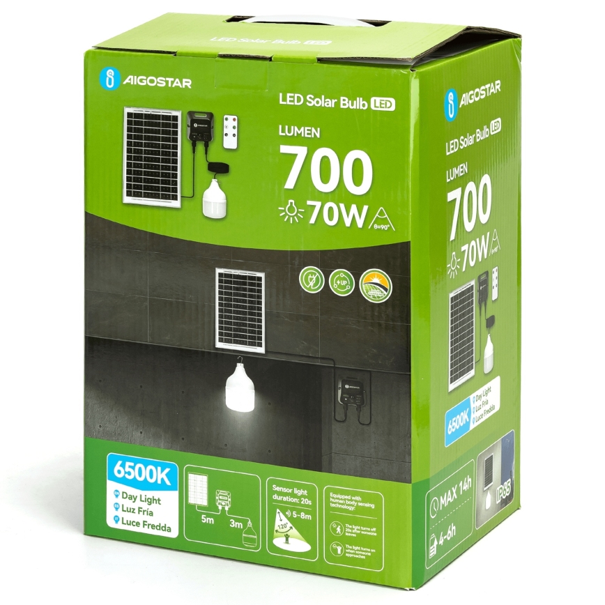 Aigostar - Lámpara solar LED con sensor LED/70W/12V 6000 mAh 6500K diá. 12 cm + control remoto
