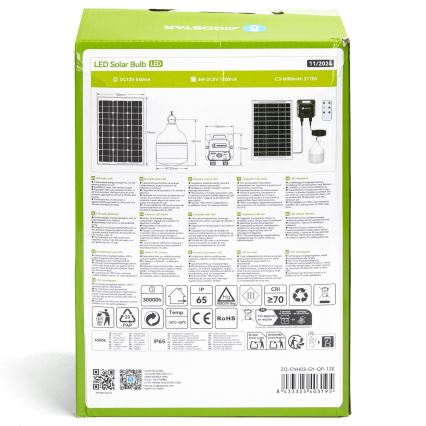 Aigostar - Lámpara solar LED con sensor LED/70W/12V 6000 mAh 6500K diá. 12 cm + control remoto