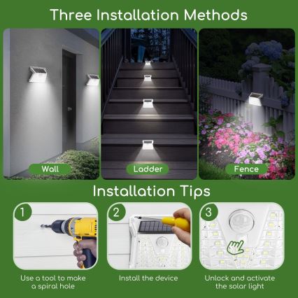 Aigostar - Lámpara solar LED exterior con sensor LED/1,48W/3,7V IP65 1200 mAh