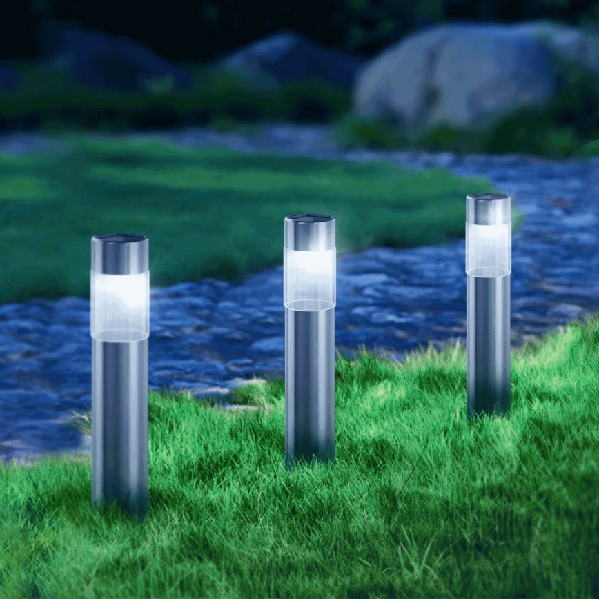 Aigostar - Lámpara solar LED LED/0,006W/1,2V 31,5 cm 100 mAh cromo mate 6500K IP44