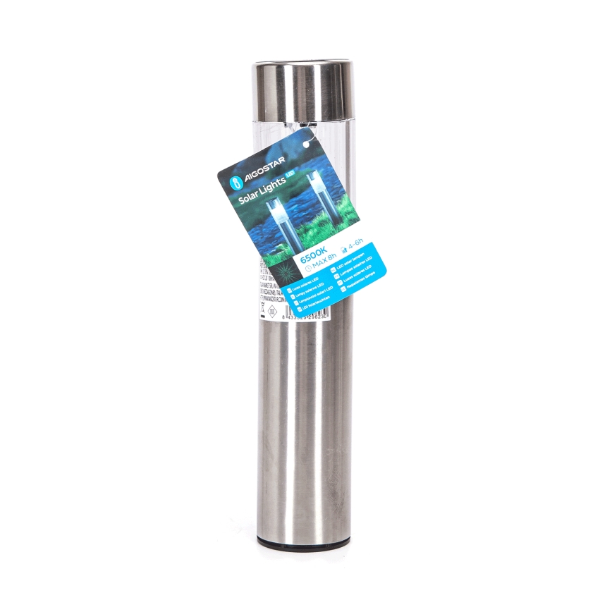 Aigostar - Lámpara solar LED LED/0,006W/1,2V 31,5 cm 100 mAh cromo mate 6500K IP44