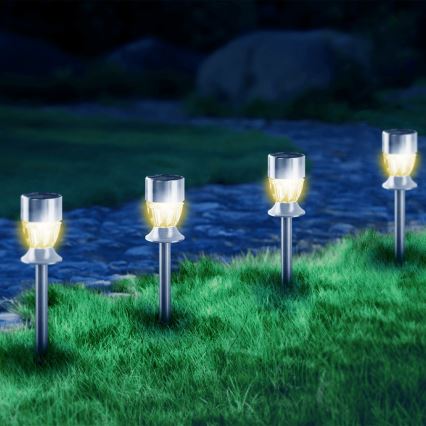 Aigostar - Lámpara solar LED LED/0,006W/1,2V 35,5cm cromo mate 2700K IP44 100 mAh