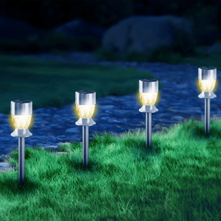 Aigostar - Lámpara solar LED LED/0,006W/1,2V 35,5cm cromo mate 2700K IP44 100 mAh