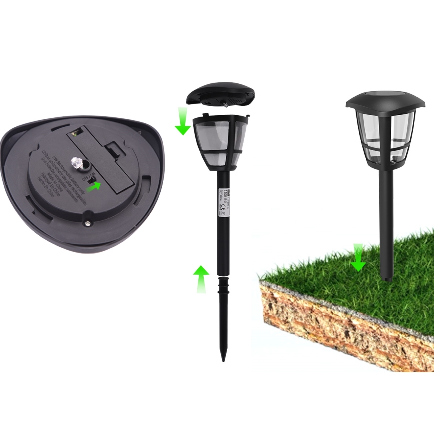 Aigostar - Lámpara solar LED LED/0,06W/2V 100 mAh 33,8 cm 6500K IP44 negro