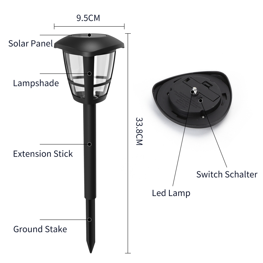 Aigostar - Lámpara solar LED LED/0,06W/2V 100 mAh 33,8 cm 6500K IP44 negro