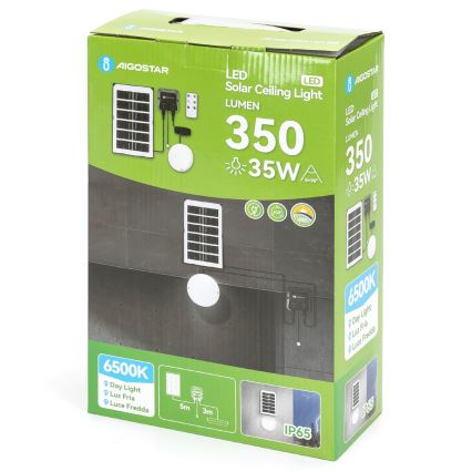 Aigostar - Lámpara solar LED LED/35W/12V 3000 mAh 6500K diá. 16,8 cm + control remoto