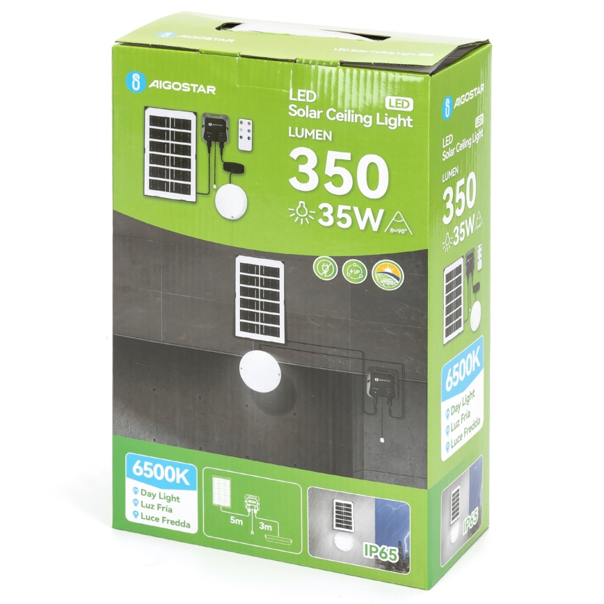 Aigostar - Lámpara solar LED LED/35W/12V 3000 mAh 6500K diá. 16,8 cm + control remoto