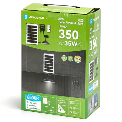 Aigostar - Lámpara solar LED con sensor, 35W/12V, 3000 mAh, 6500K, diámetro 15 cm, con control remoto