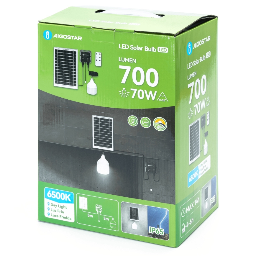 Aigostar - Lámpara solar LED LED/70W/12V 6000 mAh 6500K diá. 12 cm + control remoto