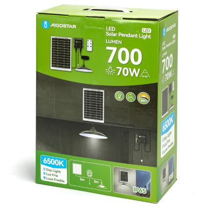 Aigostar - Lámpara solar LED LED/70W/12V 6000 mAh 6500K diá. 23,5 cm + control remoto