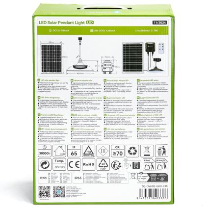 Aigostar - Lámpara solar LED LED/70W/12V 6000 mAh 6500K diá. 23,5 cm + control remoto