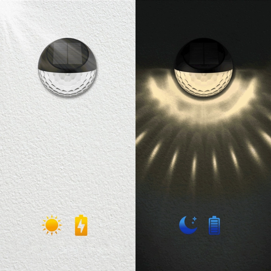 Aigostar - Lámpara solar de pared LED/2W/1,2V negra 300 mAh 2700K IP44