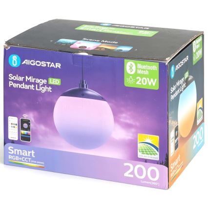 Aigostar - LED RGBW Lámpara de araña solar regulable MESH LED/20W/3,7V 4000 mAh 2700K-6500K IP65 diá. 15 cm
