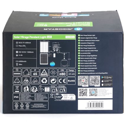 Aigostar - LED RGBW Lámpara de araña solar regulable MESH LED/20W/3,7V 4000 mAh 2700K-6500K IP65 diá. 15 cm