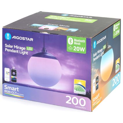 Aigostar - Lámpara solar regulable LED RGBW MESH LED/20W/3,7V 4000 mAh 2700K-6500K IP65 d. 20 cm