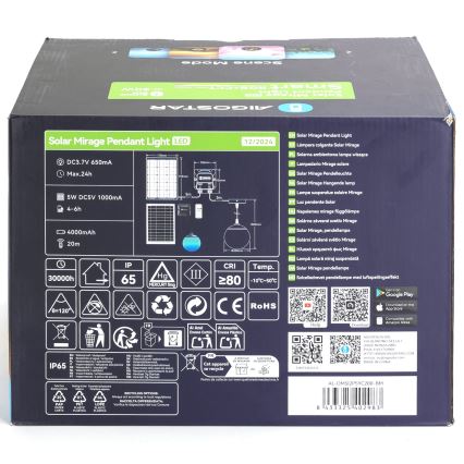 Aigostar - Lámpara solar regulable LED RGBW MESH LED/20W/3,7V 4000 mAh 2700K-6500K IP65 d. 20 cm